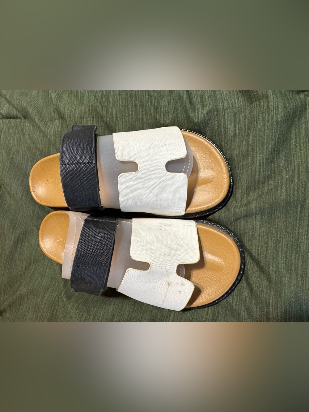 White and Black Slide Sandals
